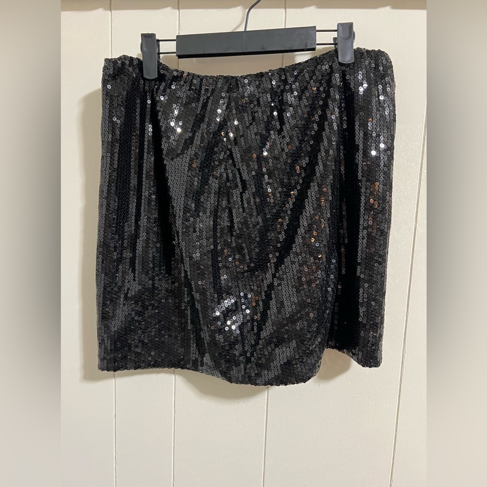 Ashley Stewart size 14 1x black sequin stretch mini skirt back zipper